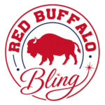 Red Buffalo Bling logo with red buffalo in the center and name around in a circle