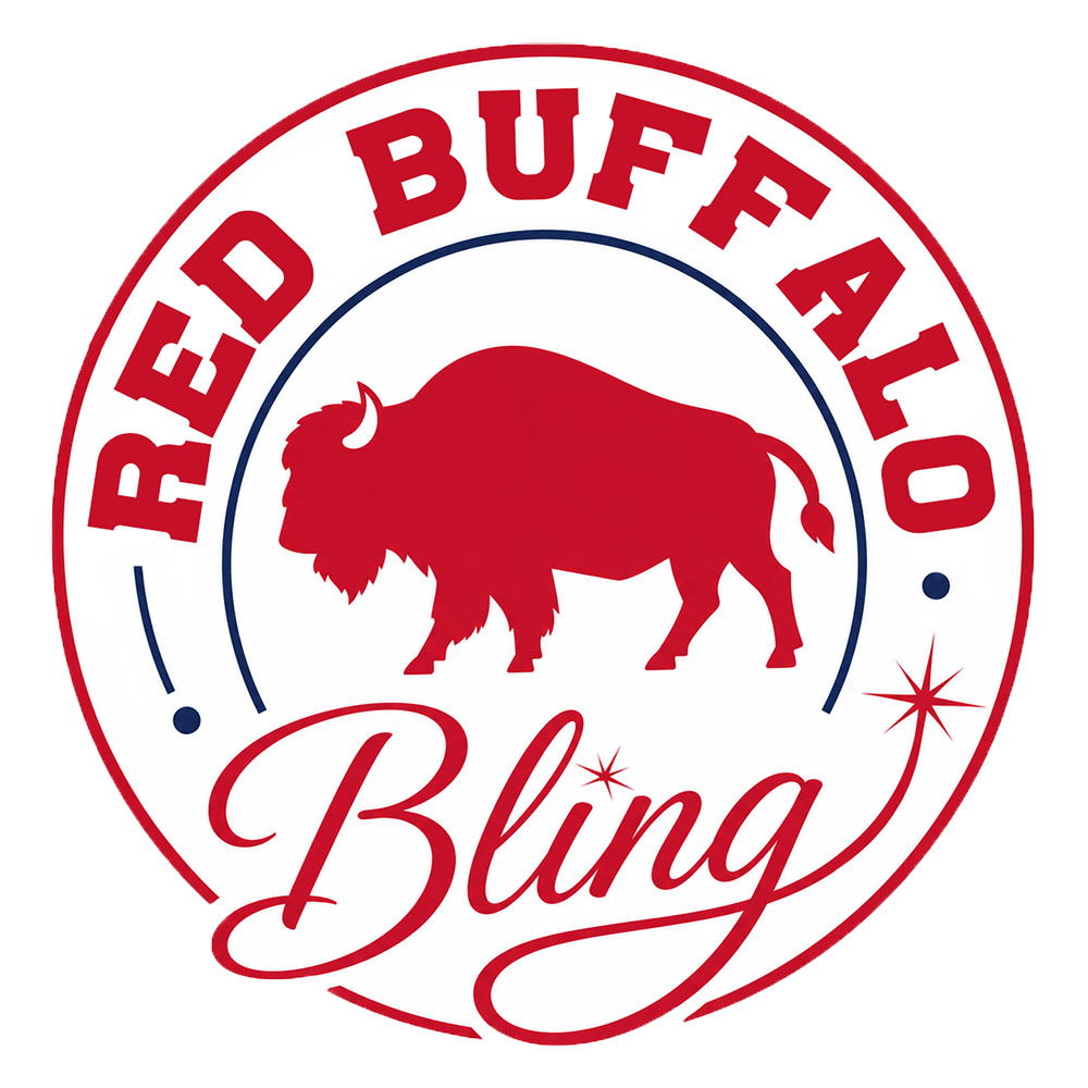 Red Buffalo Bling logo with red buffalo in the center and name around in a circle